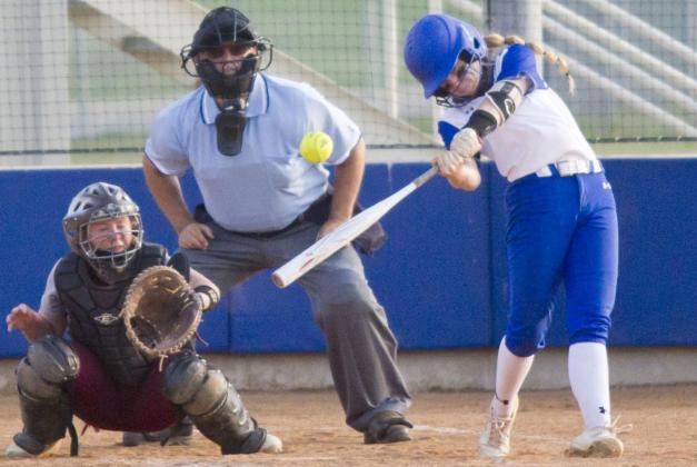 Aspen Wheeler, shown in a previous game, hit 3-for-3 as the Lady Badgers dominated Stephenville 15-4 on Friday. JEFF LOWE | DISPATCH RECORD